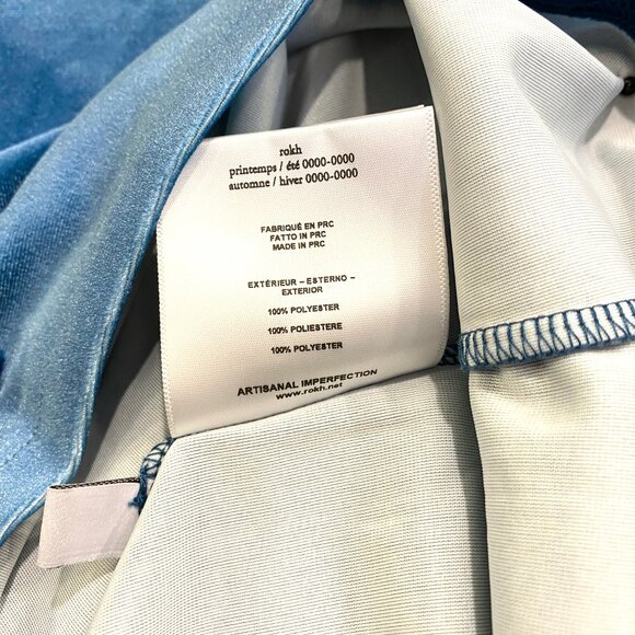 ROKH Cyan Blue Mask Velvet Mini Dress, Size 8 - Picture 7 of 16